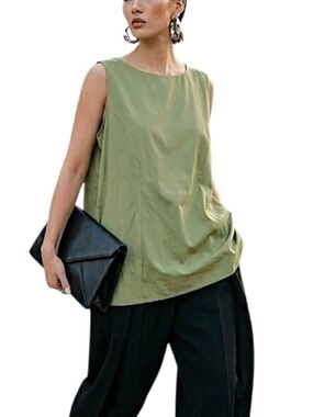 Vintage 90s Addition Elle green sleeveless minimalist old money top blouse 22